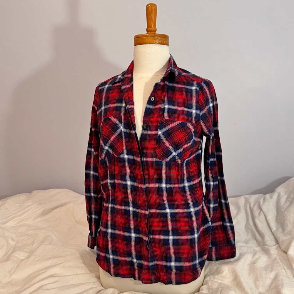 Red and Blue Plaid Button-Up Shirt